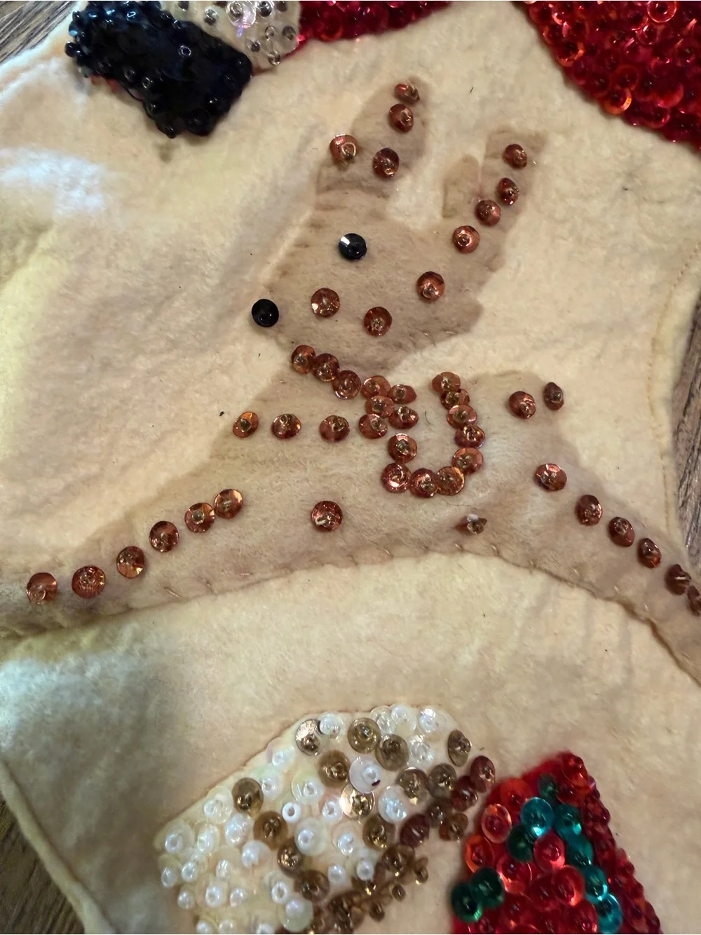 1950s Handmade Felt Sequin Santa Christmas Stocking 3D Padded Folk Art MCM